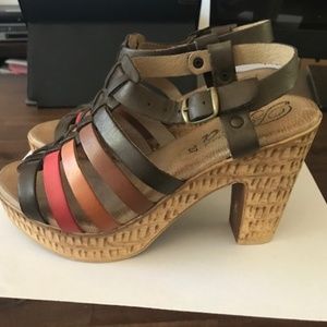 Biza Platform Sandals Leather Uppers Coral, Tan, and Brown 7/37 Made in Spain
